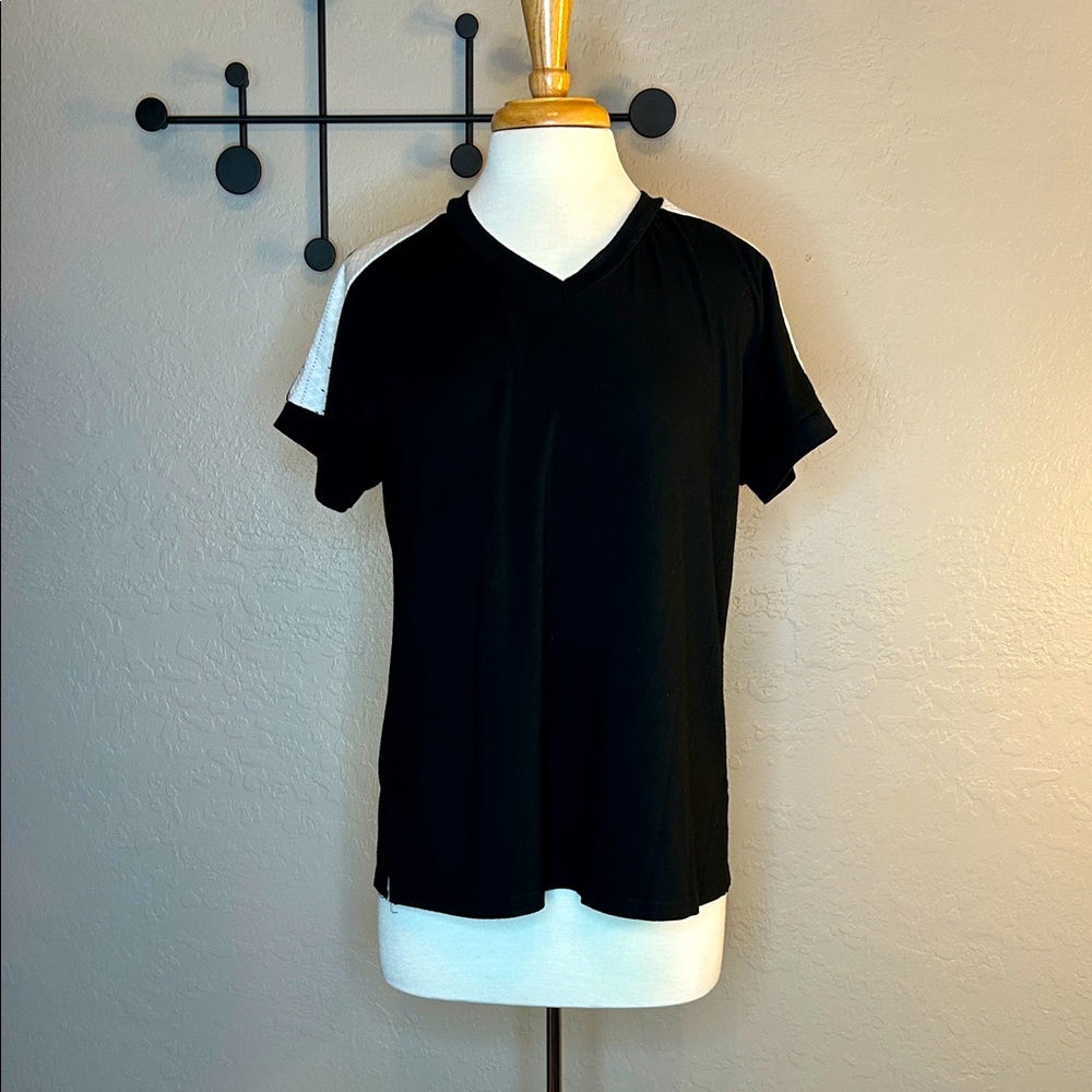 Black and White V-Neck Women's Top